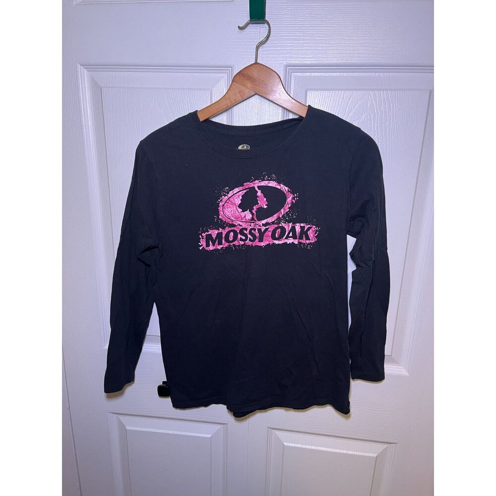 Mossy Oak Women's L Black Pink Camo Logo Long Sleeve Graphic T-Shirt 1023